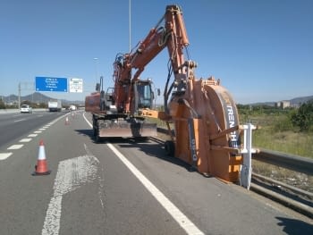 Calaf Trenching's works on A2 motorway, on the roadside ditch to bury lighting cable