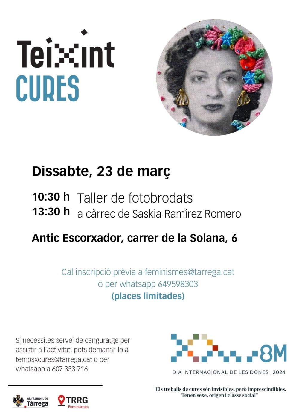 Obertes les inscripcions al taller de fotobrodat | TRRG Ciutadania i  feminismes. Ajuntament de Tàrrega