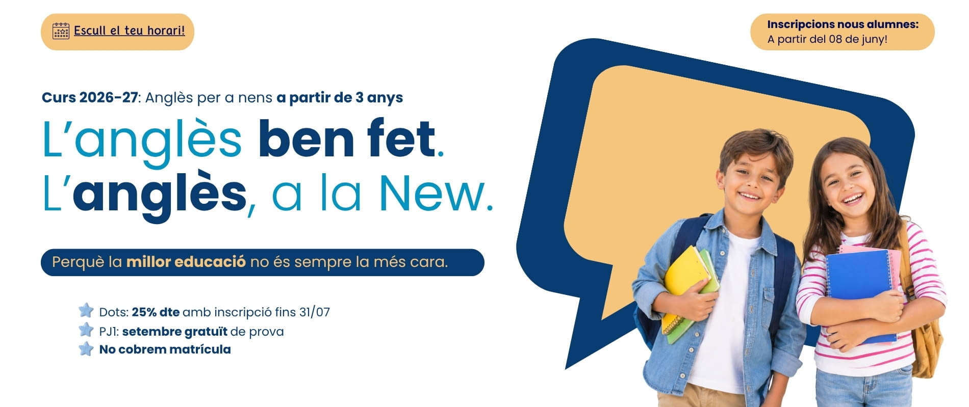 Curs d'anglès 2025-2026 per a nens i joves