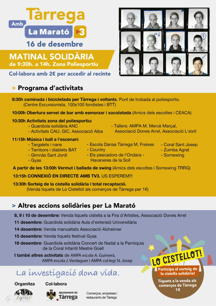 Més d'una trentena d'entitats d'AgEnTa organitzaran les activitats per a la Marató de TV3 a Tàrrega