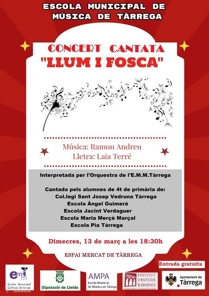 Les escoles de Tàrrega participen en la cantata Llum i Fosca de Ramon Andreu i Laia Terré, organitzat per l'Escola Municipal de Música