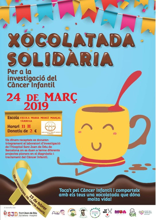 L’AMPA de l’escola Maria Mercè Marçal organitzarà una xocolata solidària per a la investigació del càncer infantil el dia 24 de març