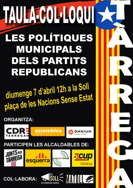 L'ANC de Tàrrega organitza una taula col·loqui amb els partits republicans municipals