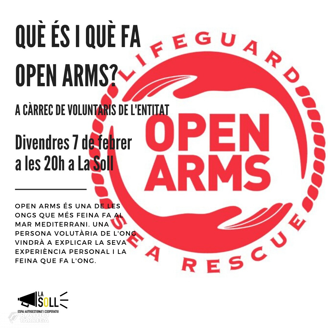 Open Arms farà una xerrada a La Soll de Tàrrega aquest divendres 7 de febrer a les 20h