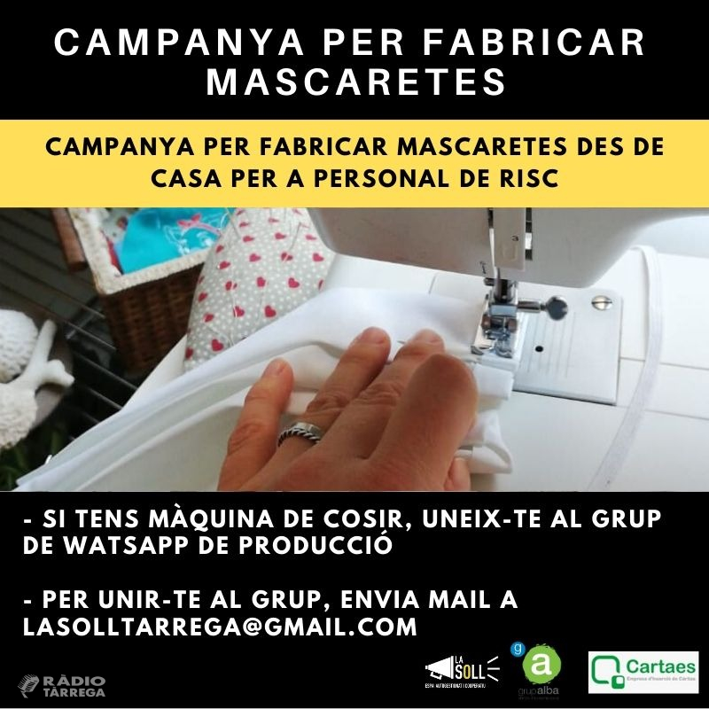 Cartaes, Alba i La Soll inicien una campanya ciutadana per fabricar mascaretes des de casa per a personal de risc