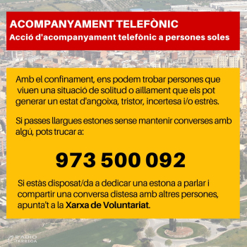 Tàrrega implanta un nou servei d’acompanyament telefònic a persones que viuen el confinament en solitud