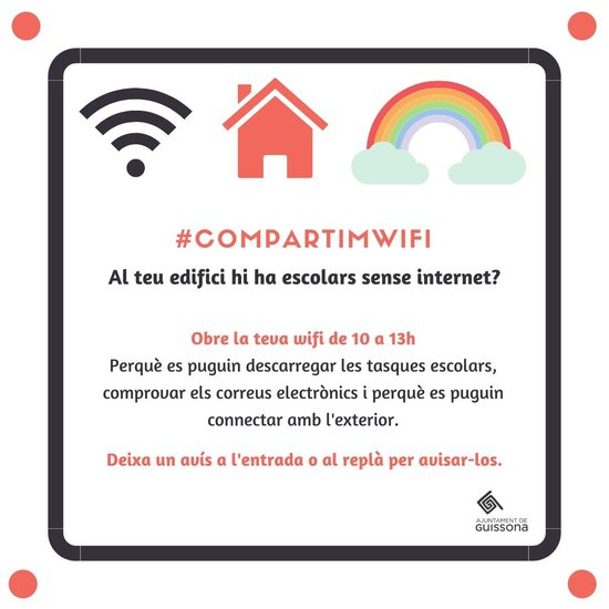 Guissona demana que es comparteixi el wiffi entre veïns per assegurar Internet als escolars que no en tenen