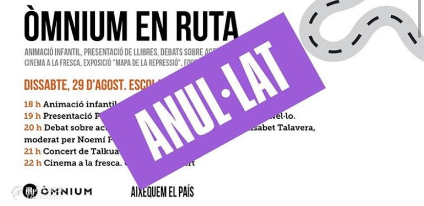 S'anul·la l'acte d'Òmnium Cultural que s'havia de celebrar a Tàrrega aquest proper dissabte 29 d'agost