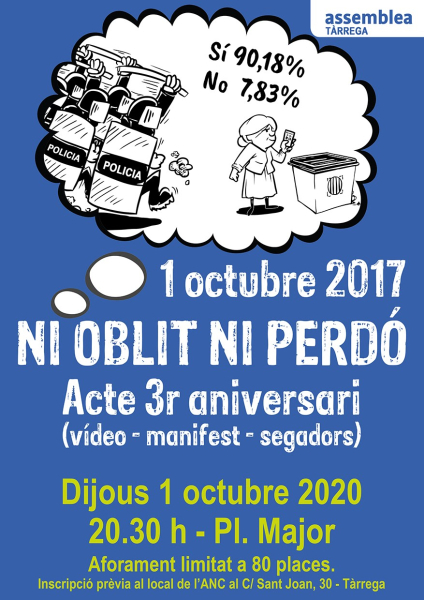 L'ANC de Tàrrega commemorarà avui el tercer aniversari de l'1-O del 2017
