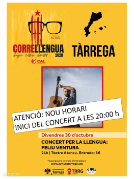 Tàrrega adapta l’agenda cultural als horaris fixats pel toc de queda i avança a les 8 del vespre el concert de Feliu Ventura previst per divendres vinent