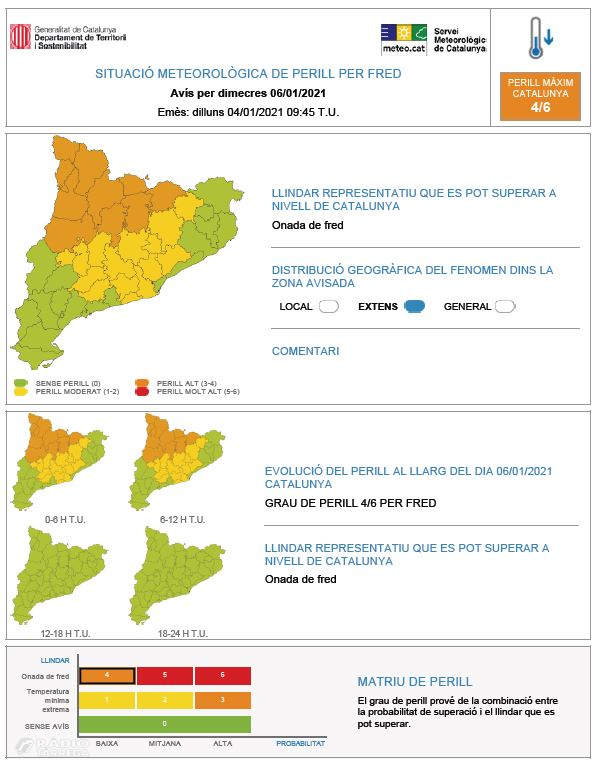 Alerta per fred i neu els propers dies