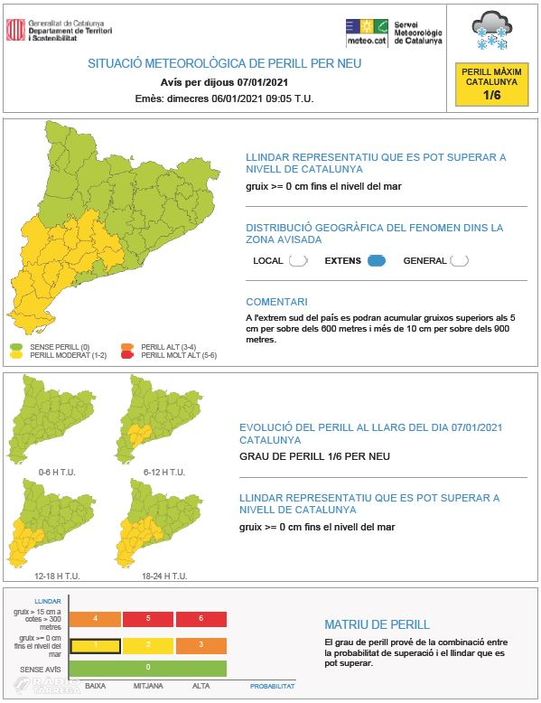 Avisos per possibles nevades a la plana de Lleida entre demà i diumenge