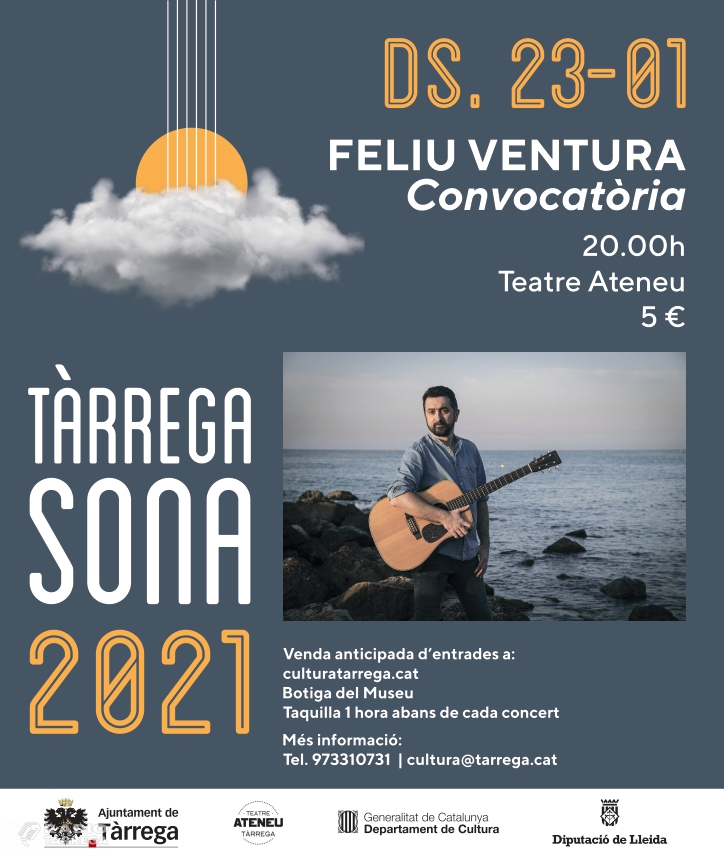El cantautor Feliu Ventura obre el dissabte 23 de gener el cicle Tàrrega Sona 2021, que també presentarà concerts de Pau Riba i Renaldo & Clara