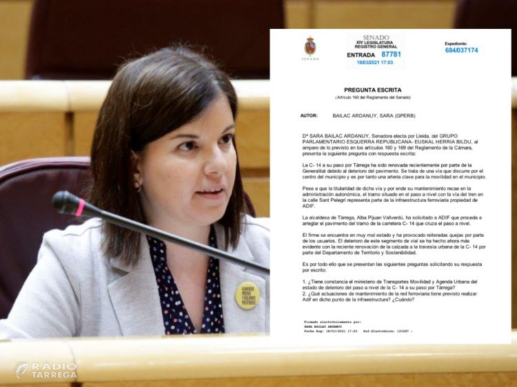 La senadora Sara Bailac demana al govern de l’Estat l’arranjament del principal pas a nivell de Tàrrega