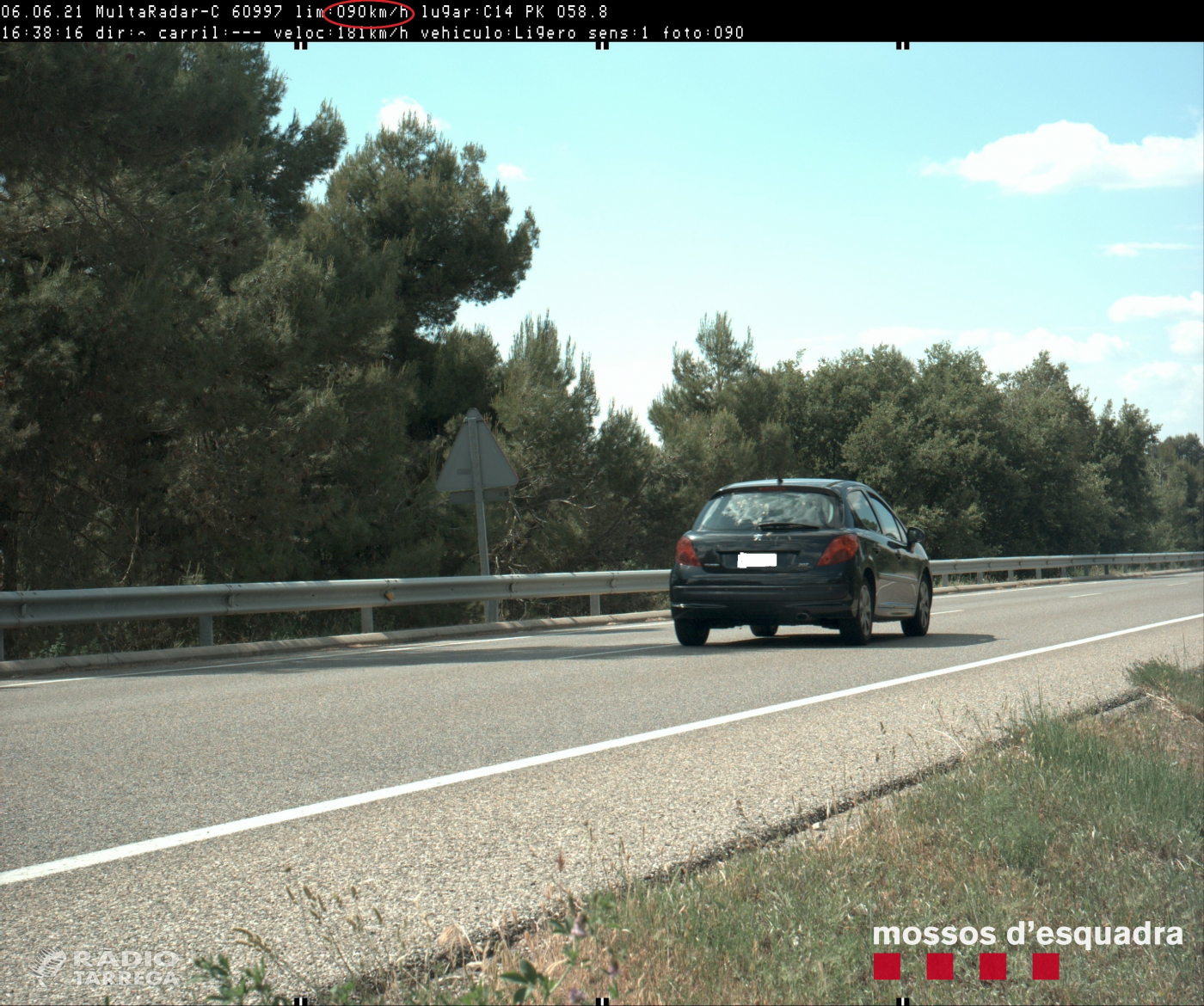 Els Mossos d’Esquadra denuncien penalment un conductor que circulava a 181 km/h per la  C-14 a  l'Urgell