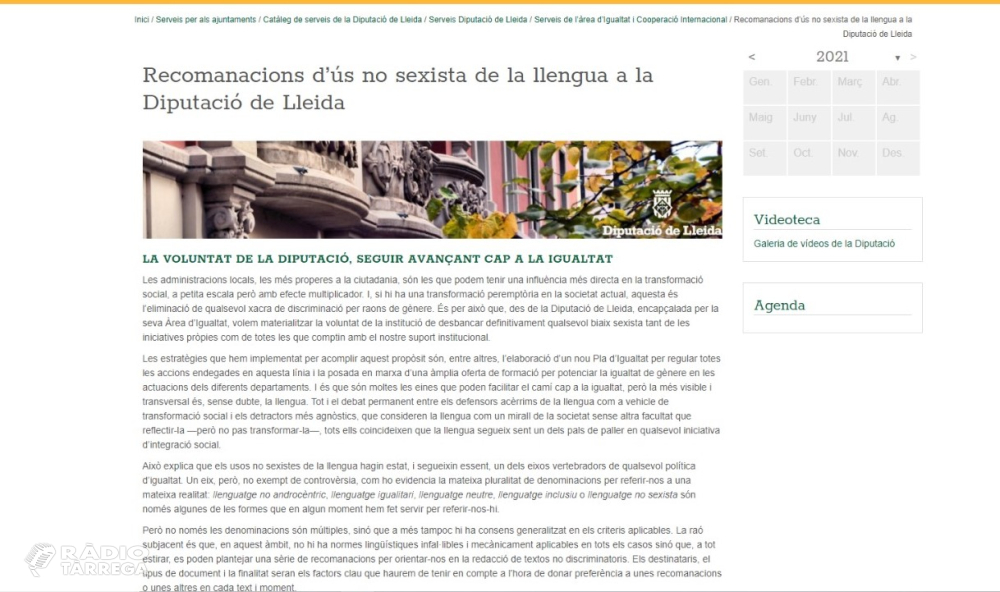 La Diputació de Lleida distribuirà a tots els ajuntaments de la demarcació una guia per a l’ús d’un llenguatge inclusiu i no sexista