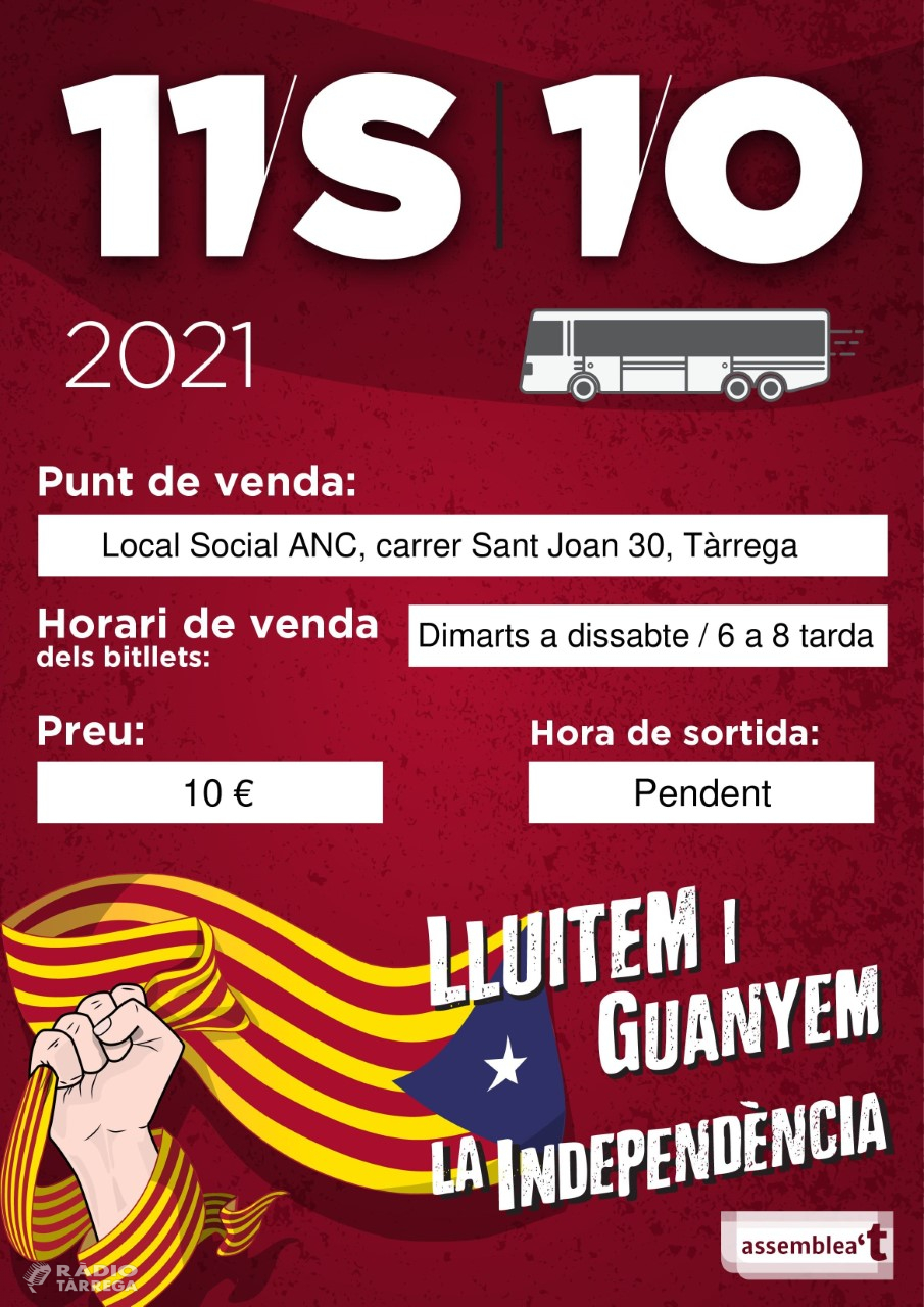 L'ANC de Tàrrega organitza autobusos a Barcelona pel dia 11 de setembre, Diada Nacional de Catalunya