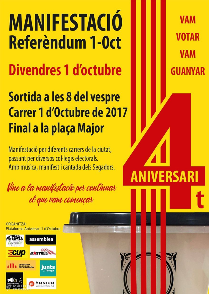 Tàrrega commemora el 4rt aniversari de l'1 d'octubre de 2017