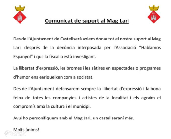 L'Ajuntament de Castellserà dona suport al Mag Lari després de la investigació iniciada per la fiscalia