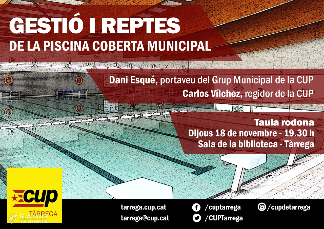 La CUP organitza un acte públic per parlar sobre la piscina coberta municipal de Tàrrega