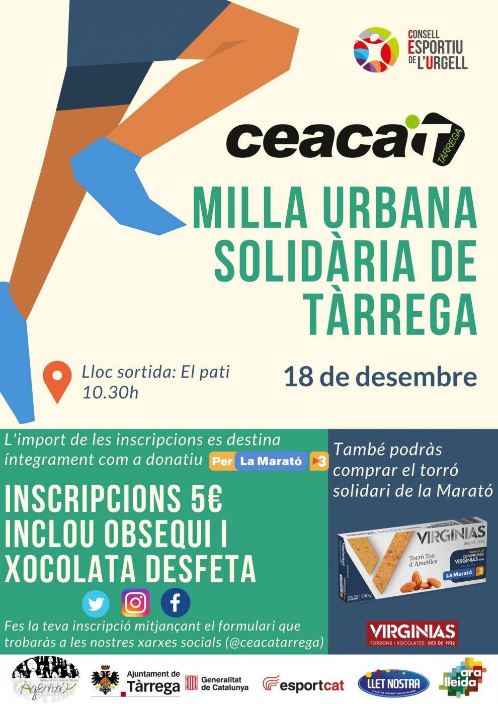 Torna la Milla urbana solidària per la Marató de tv3 que organitza el CEACA Tàrrega