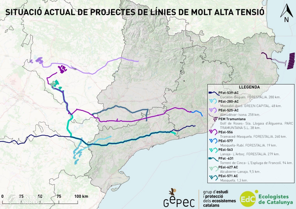 GEPEC-EdC alerta que una desena de línies d'alta tensió projectades des de l'Aragó trinxaran 1.300 km de territori rural