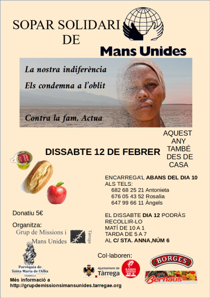 Mans Unides Tàrrega organitza un sopar solidari