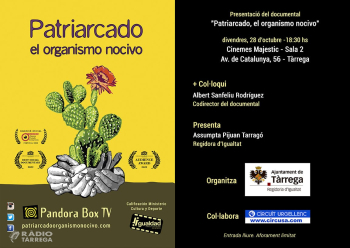 Tàrrega acull la presentació del documental "Patriarcado, el organismo nocivo" als Cinemes Majèstic