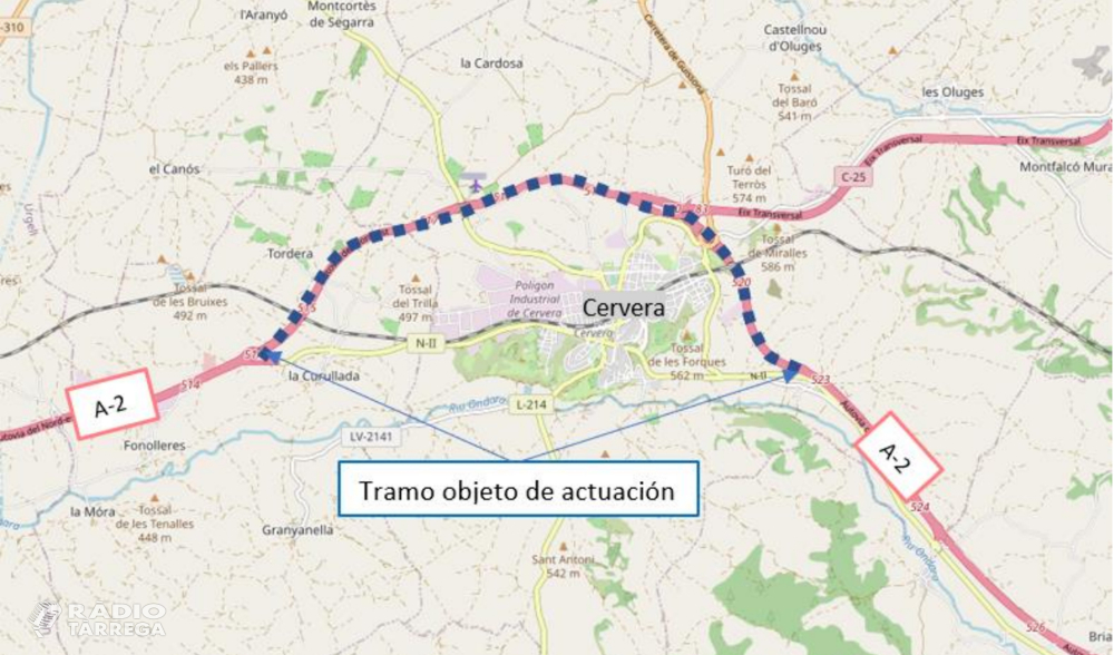 El Ministeri de Transports adjudica per 10,2 MEUR les obres per millorar el ferm de l'A-2 a Cervera