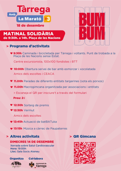 Més d'una trentena d'entitats d'AgEnTa organitzaran les activitats per a la Marató de TV3 a Tàrrega