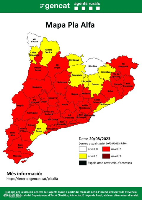 Una trentena de comarques de Catalunya es troben en risc alt o molt alt d’incendi forestal