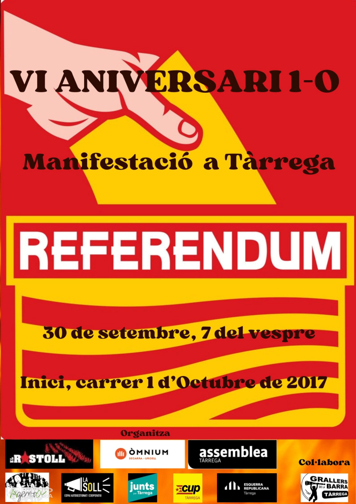 Manifestació a Tàrrega per commemorar els 6 anys de l'1-O