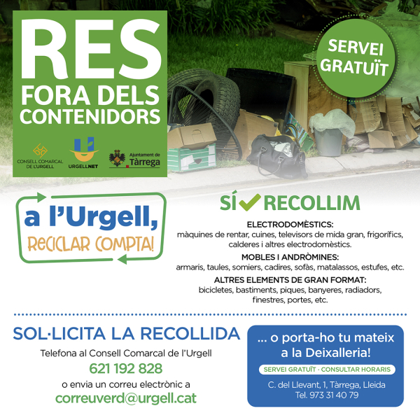 El Consell Comarcal de l'Urgell i els ajuntaments de la comarca impulsen 'Res fora dels contenidors' una nova campanya de sensibilització ciutadana