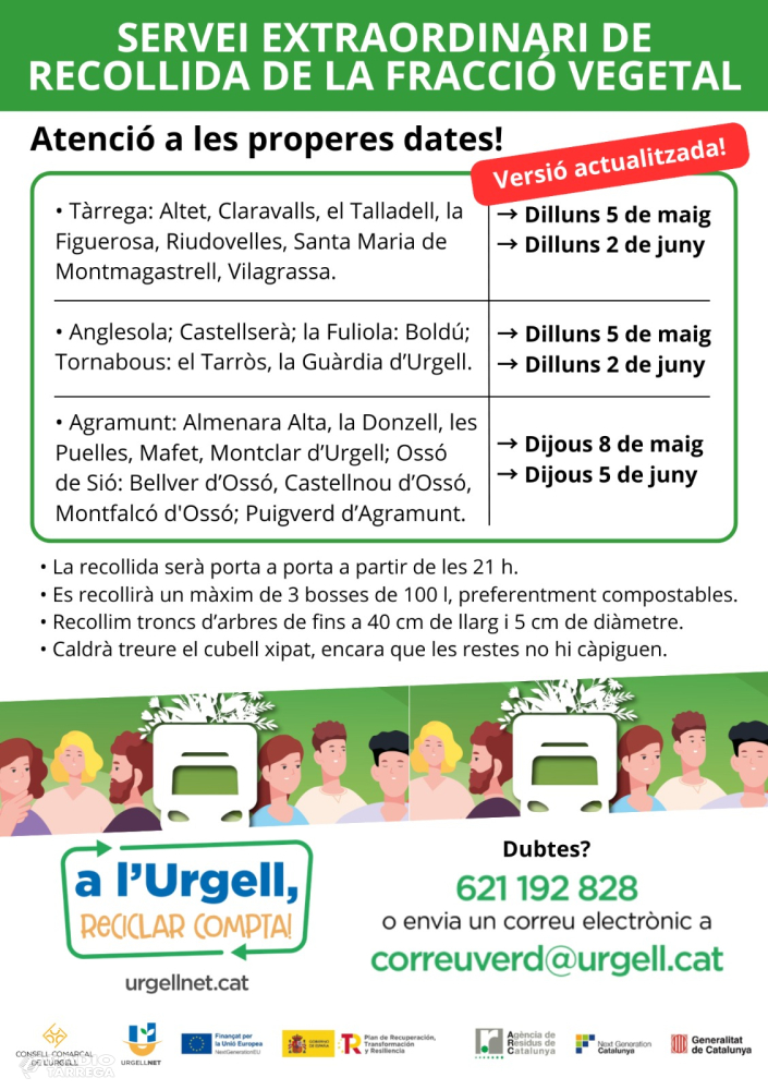 Nou servei de recollida de la fracció vegetal i recollides extraordinàries aquesta primavera