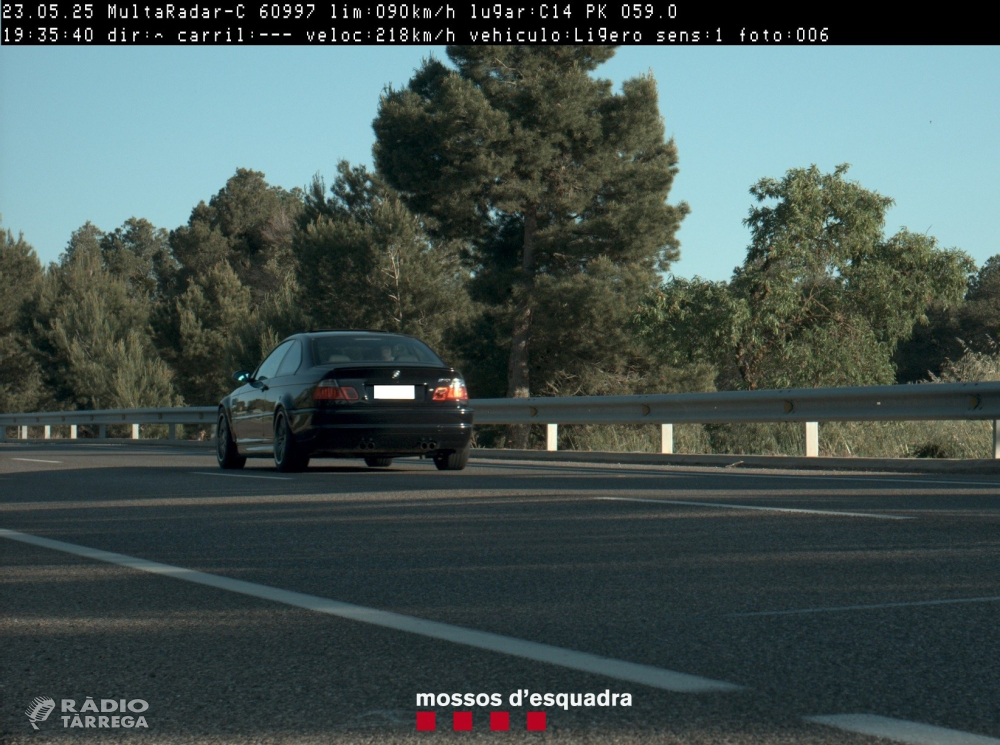 Els Mossos d’Esquadra denuncien penalment un conductor per circular a 218 km/h per la C-14 a l’Urgell