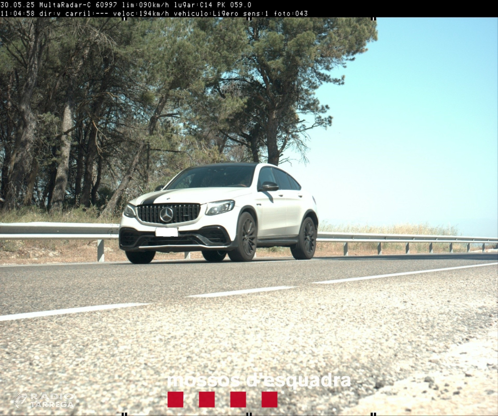 Els Mossos d’Esquadra denuncien penalment un conductor per circular a 194 km/h per la C-14 a l’Urgell