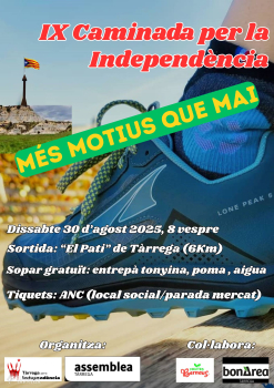 L'ANC de Tàrrega ultima els preparatius per la novena 'Caminada per la Independència' que tindrà lloc el 30 d'agost