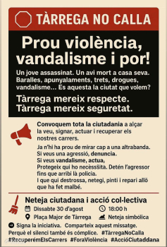 Un grup de veïns de Tàrrega impulsa una recollida de signatures i convoca una acció ciutadana per reclamar més seguretat