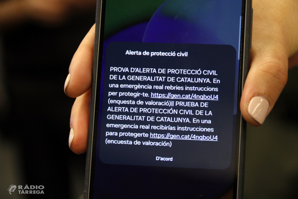 La prova del sistema d'alertes a mòbils de Lleida, l'Alt Pirineu i Aran rep més de 3.000 enquestes en mitja hora