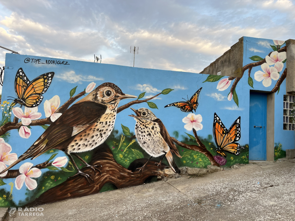 L'artista targarí Tope Rodríguez pinta un mural col·laboratiu amb els veïns del barri del Castell de Tàrrega