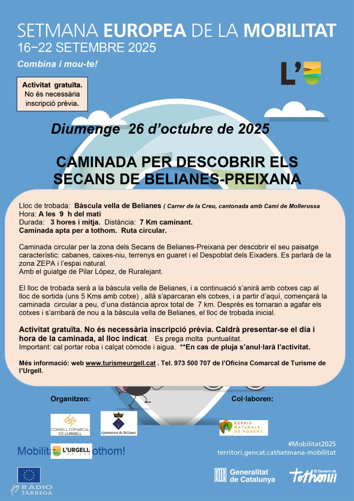 L'Àrea de turisme del Consell Comarcal de l'Urgell impulsa una caminada per descobrir els secans de Belianes - Preixana