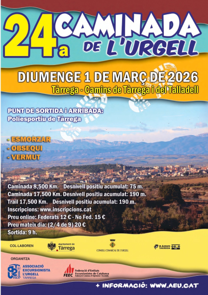 Tàrrega acollirà la 24a edició de la Caminada de l'Urgell el proper 1 de març