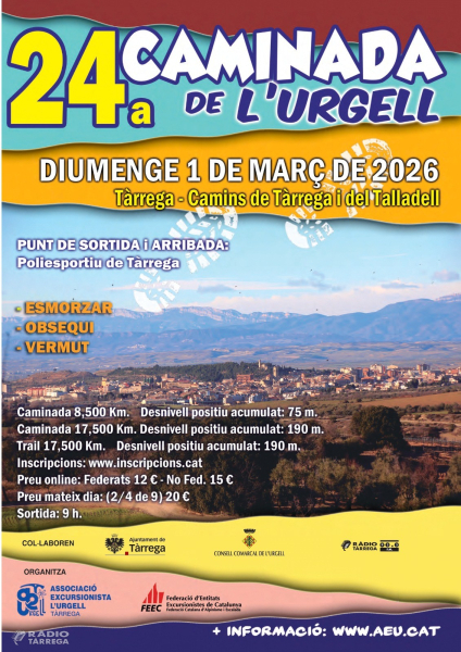 Tàrrega acollirà la 24a edició de la Caminada de l'Urgell el proper 1 de març