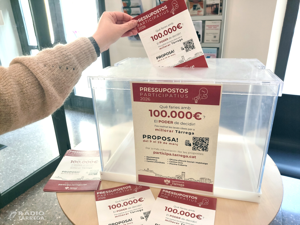 L'Ajuntament de Tàrrega endega avui dilluns la primera fase dels pressupostos participatius 2026 per decidir el destí de 100.000 euros del capítol d'inversions