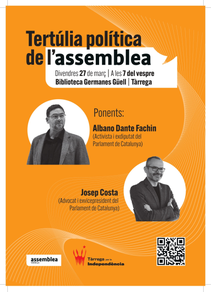 L'ANC Tàrrega per la Independència organitza una xerrada col·loqui sobre l'actualitat política de Catalunya