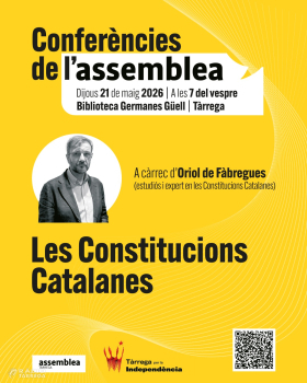 L'ANC de Tàrrega per la Independència organitza una xerrada - col·loqui dedicada a les Constitucions Catalanes