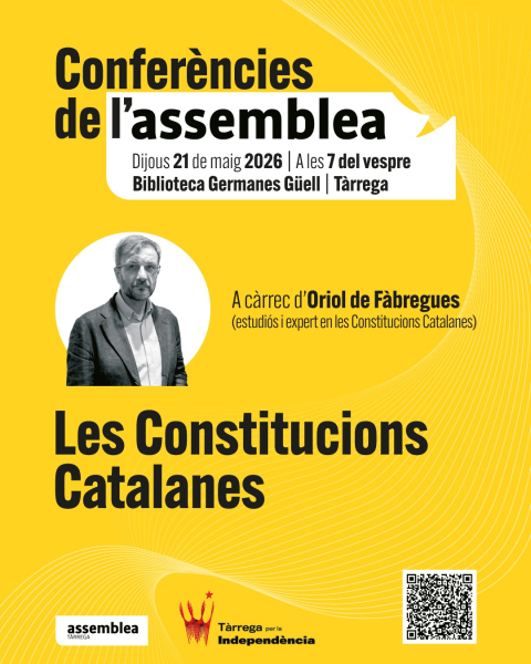 L'ANC de Tàrrega per la Independència organitza una xerrada - col·loqui dedicada a les Constitucions Catalanes