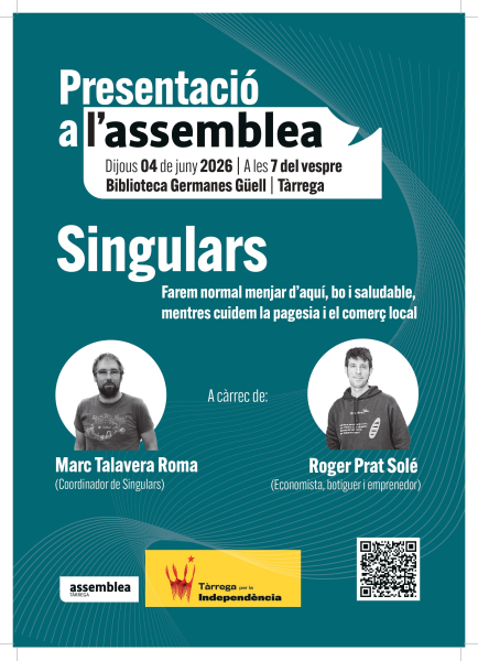 L'ANC de Tàrrega per la Independència acull una nova xerrada del projecte Singulars, de Marc Talavera i Roger Prat