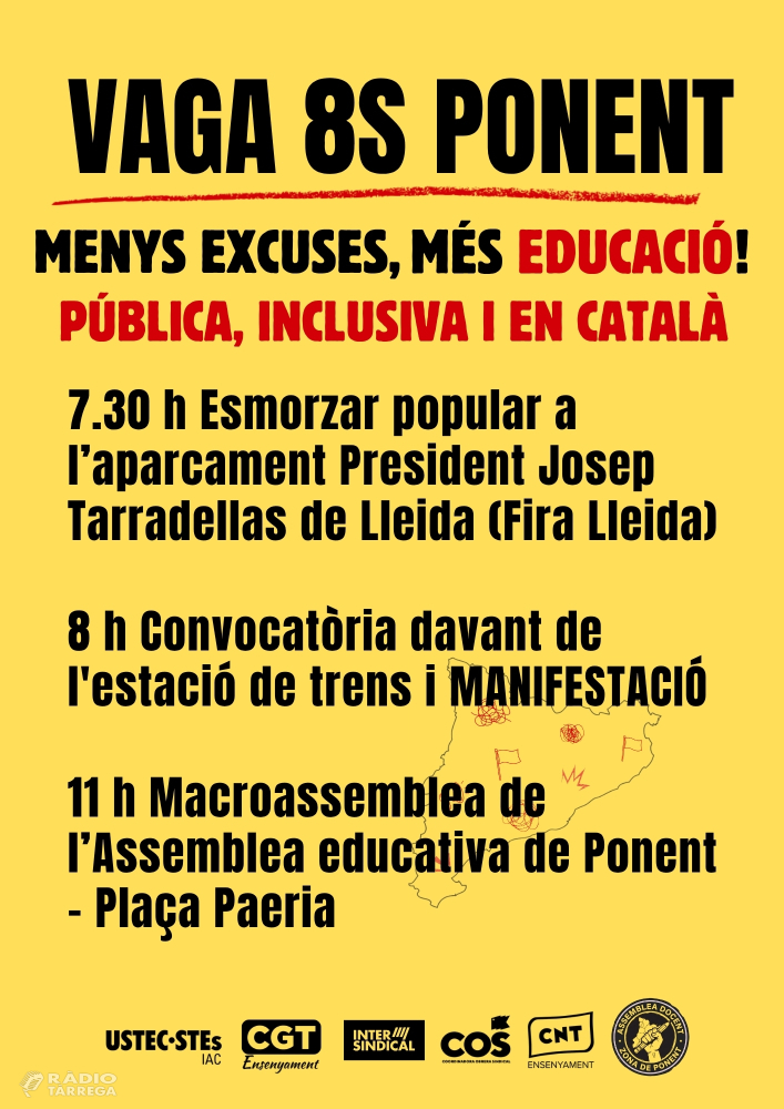 CGT Ensenyament Ponent-Pirineus crida a secundar la vaga educativa del 8 de setembre: 'El curs no comença amb normalitat'