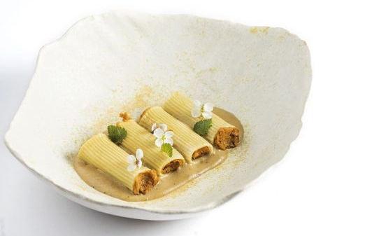 Rigatoni de rostit de pollastre i crema de ceps